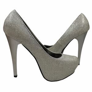 Shi By Journeys Silver Glitter Platform Pumps Heels Clubwear Glam Womens Size 7